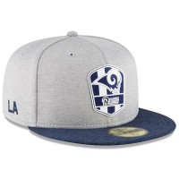 Men's Los Angeles Rams New Era Heather Gray/Royal 2018 NFL Sideline Road Official 59FIFTY Fitted Hat 3058398